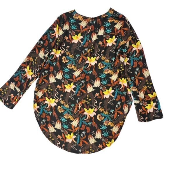 H & M Tunic Blouse Botanical Garden Floral Print Long Sleeve Size 14 Cottagecore - Picture 5 of 11